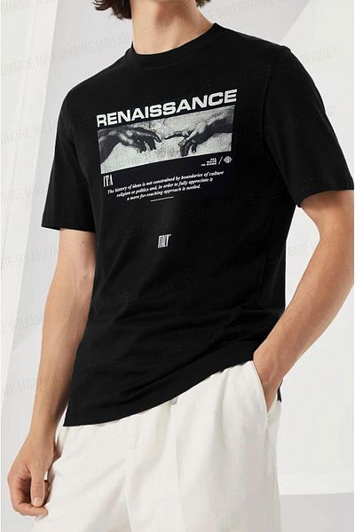 Millionaire Men's Black Renaissance Regular Fit Regular Fit T-Shirt