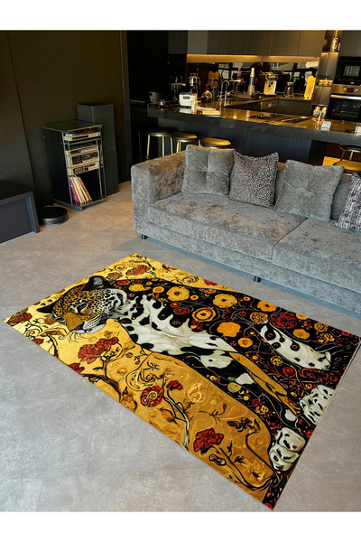 Rugs Modern Halı İnci Koleksiyonu Çok Renkli Leopar Detaylı Dokuma Taban Mode...