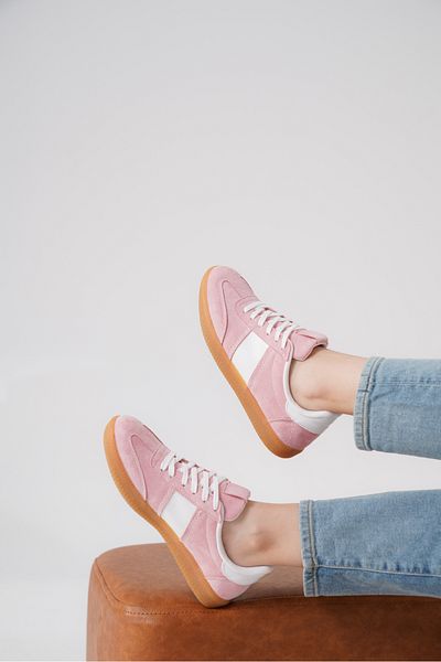 Moda Değirmeni Pantofi de damă din piele intoarsa roz-alb MD1095-101-0004
