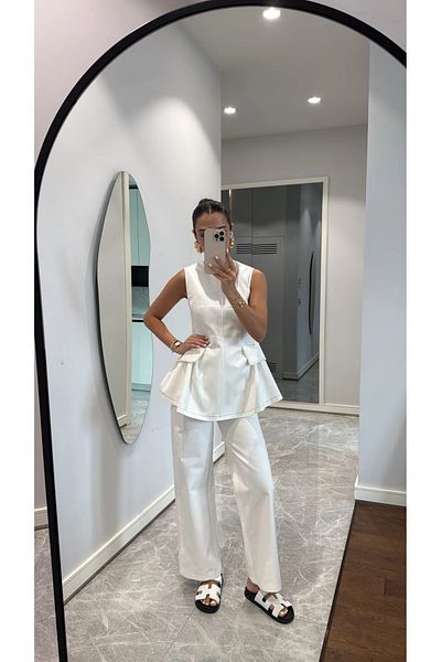 My Blog White Leandra Design Blouse Trousers Suit - 9999