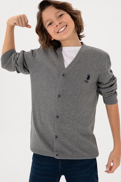 U.S. Polo Assn. Boy's Gray Melange Knitwear Cardigan 50295571 -Vr086