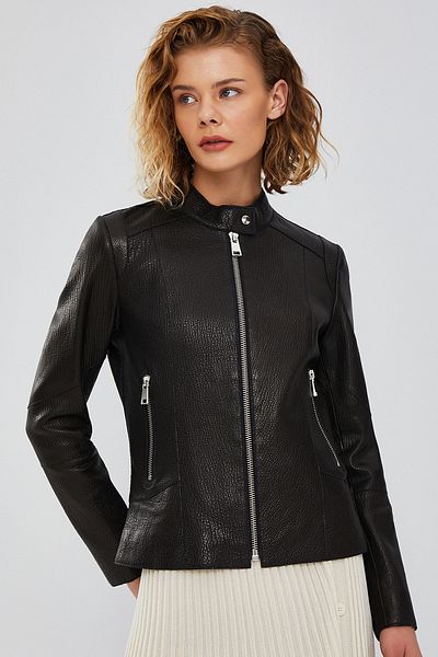 Derimod Black Short Pam Women's Leather Jacket - 23wgd5117jb