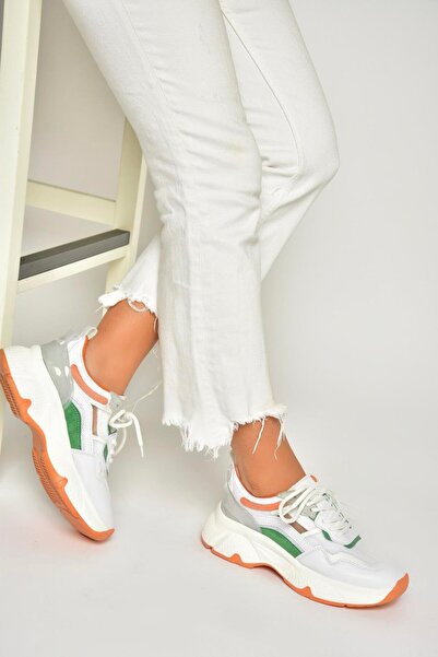 Fox Shoes U 973568209 White/Orange Thick Sole Sports Shoes Sneakers