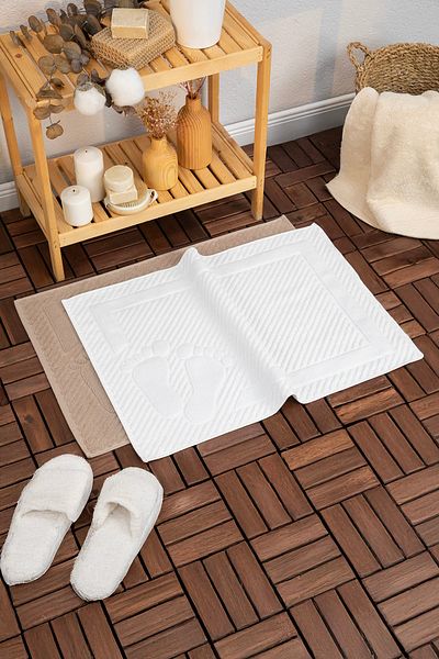 FAVORA Leoline 100% Cotton Premium Πετσέτα ποδιών 2 τεμαχίων - Καφέ - Λευκό