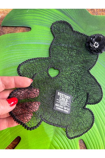 Gönülden Tasarım 25X15 cm Black Tulle Flowery Bear Coat of Arms Sewing Applique