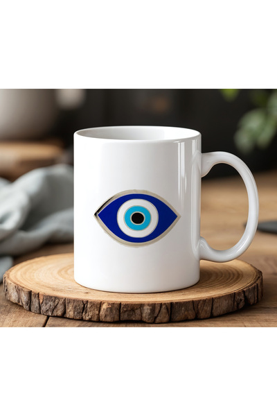BB TRADE White Ceramic Printed Mug with Evil Eye Bead Design 330ml