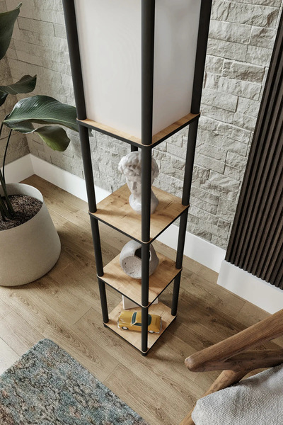 Halımax Moss Meşe Dekoratif Raflı Modern Sehpalı Lambader