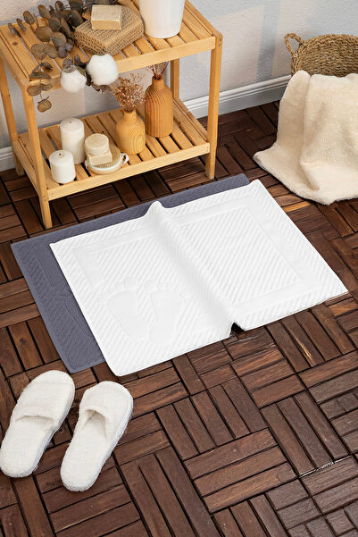 FAVORA Leoline 100% pamuk premium dvodelni peškir za noge - sivi - beli