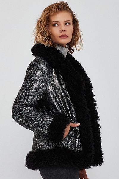 Derimod Jet Set Women's Black Plush Jacket - Double Sided 23wgd50944s
