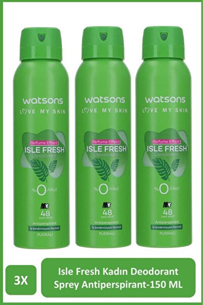 Watsons Isle Fresh Deodorant Sprey Kadın Pudralı 3x150ml