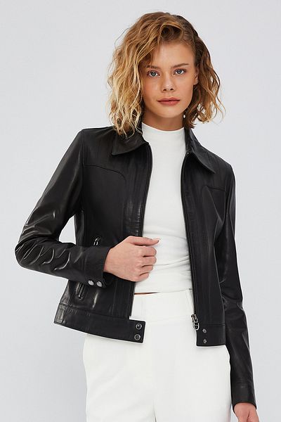 Derimod Olympia Women - Black Short Leather Jacket 23wgd5105ve