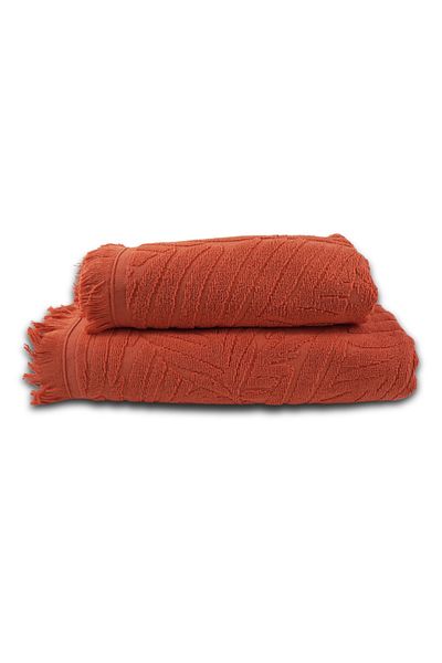 Class Home Collection și 2 prosoape absorbante, 100% bumbac Jacquard, 450 g/m², 50x100cm + 70x140 cm, Myrddin, Terra Cotta