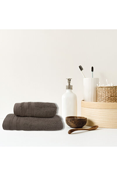Class Home Collection Set of 2 absorbent towels, 100% Jacquard Cotton, 500 gsm, 50x100 cm + 70x140 cm, Audo, Hazelnut