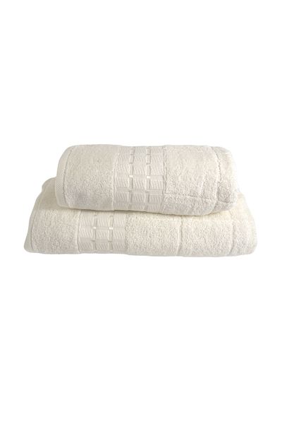 Class Home Collection Set 2 prosoape absorbante, 100% Bumbac Jacquard, 450 g/m², 50x100 cm + 70x140 cm, Notus, Crem