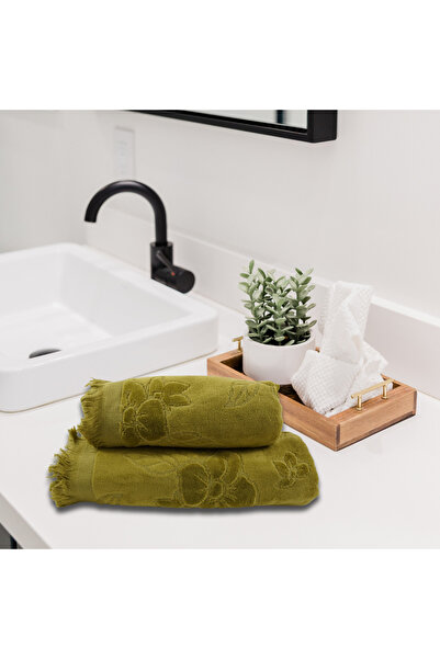 Class Home Collection Set of 2 highly absorbent towels, 100% Velour Cotton Jacquard, 500gsm, 50x100cm+70x140cm, Ion, Olive