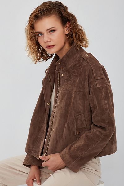 Derimod Cassy Women's Oversize Suede Mink Leather Jacket - 23wgd512710
