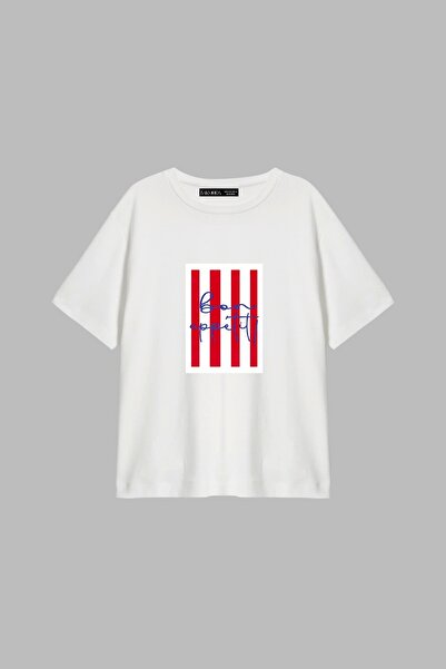 Bak Moda Tricou alb pentru femei, cu imprimeu Bon Appetit