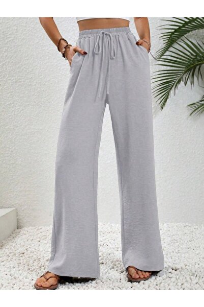 RASCHA بنطال نسائي ذو أرجل واسعة باللون الرمادي الدخاني