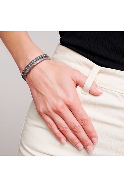 Energetix Swarovski ®   Double Row Leather Magnetic Bracelet with Crystals and Silver Color Pattern