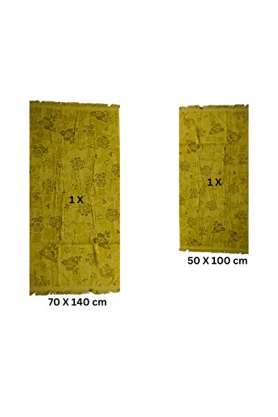 Class Home Collection Set of 2 highly absorbent towels, 100% Velour Cotton Jacquard, 500gsm, 50x100cm+70x140cm, Ion, Olive