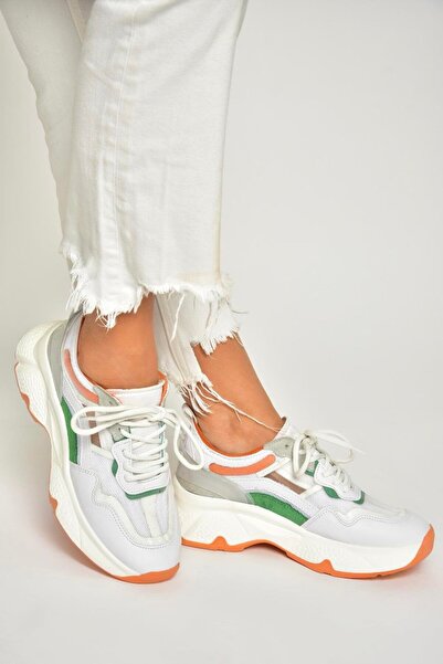 Fox Shoes U 973568209 White/Orange Thick Sole Sports Shoes Sneakers