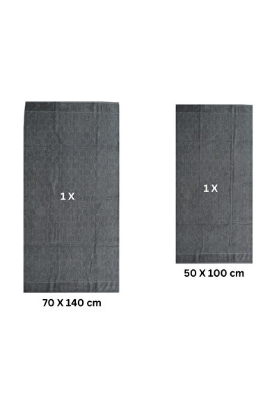 Class Home Collection Set of 2 absorbent towels, 100% Cotton Jacquard, 450 gsm, 50x100 cm + 70x140 cm, Nicander,Anthracite