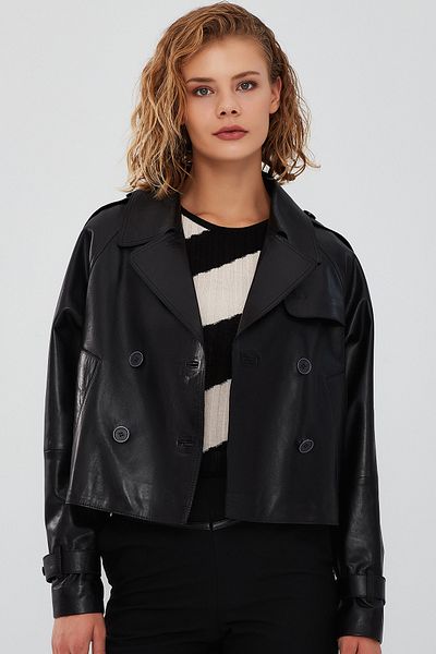 Derimod Tracy Women's Black Oversize Short Leather Coat 23Wgd5123Ae
