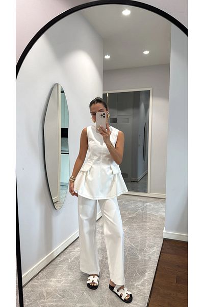 My Blog White Leandra Design Blouse Trousers Suit - 9999