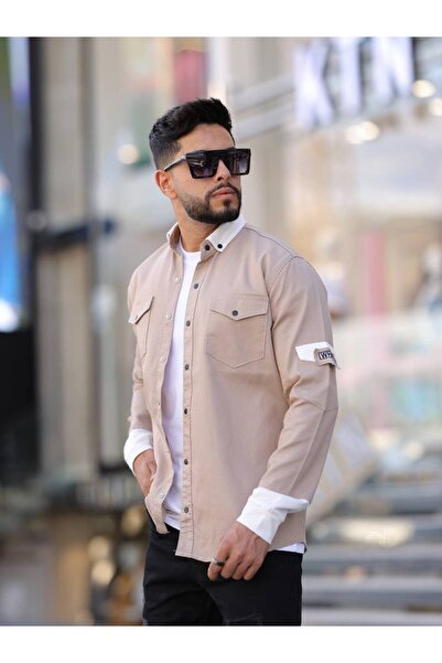 YXC Trend Maker Erkek Slim Fit Dar Kesim Uzun Kollu Yaka detaylı Çift Cepli Gömlek.