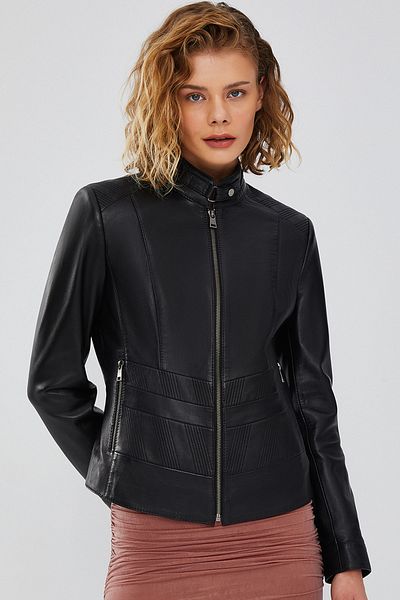 Derimod Black Embroidered Sandy Women's Leather Jacket - 23wge51291m