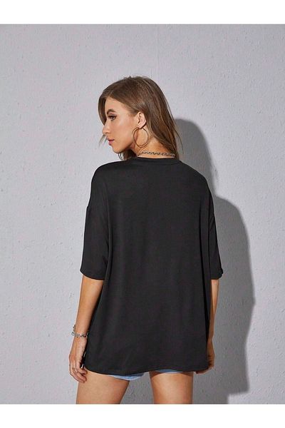 CLAYES Los Angeles U.S.A T-shirt - Black Printed Oversize Crew Neck Short Sleeve T-shirt