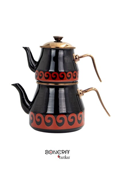 Bonera Set ceainic decorat Academia, cu mâner auriu și email negru