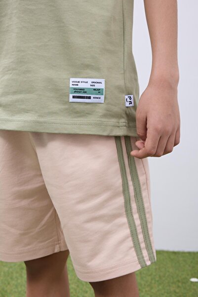 Perendi Boy's Shorts Suit - Khaki T-Shirt & Stone Shorts Summer Combination