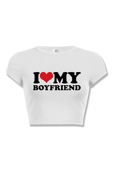 Trendiz Women I Love My Boyfriend Crop White