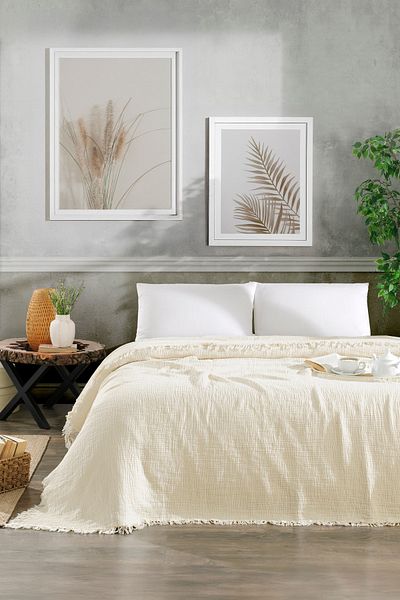 Naturosa Florin Double 4 Layer Muslin Pique/Bedspread Cream 200 X 220