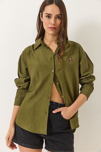 Bianco Lucci Women's Teddy Embroidered Crash Shirt 60283106