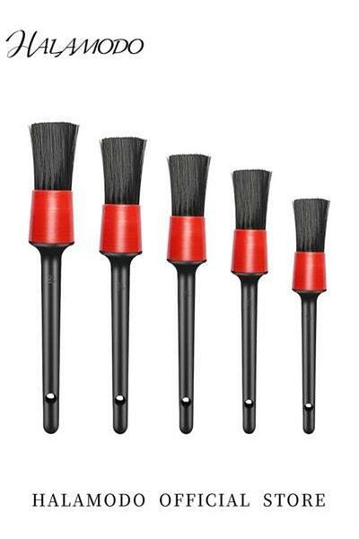 HALAMODO 5PCS Car Detailing Brush Set Car Interior Cleaning Kit Different Sizes Automotive Detail Brushes for