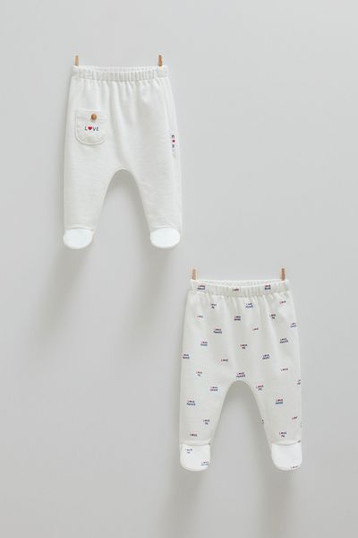 Caramell 0-9 Months Baby Girl Pants 100% Cotton Ecru Color