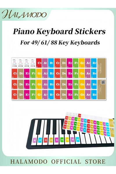 HALAMODO ملصقات لوحة مفاتيح البيانو الملونة القابلة للإزالة، ملصقات نوتات موس...