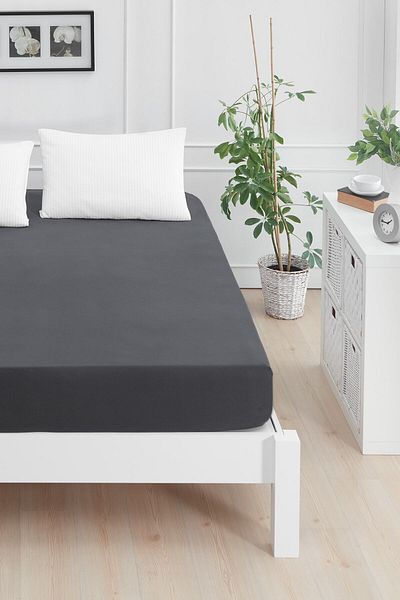 Mislina Home Roza Double Elastic Combed Cotton Bed Sheet Anthracite