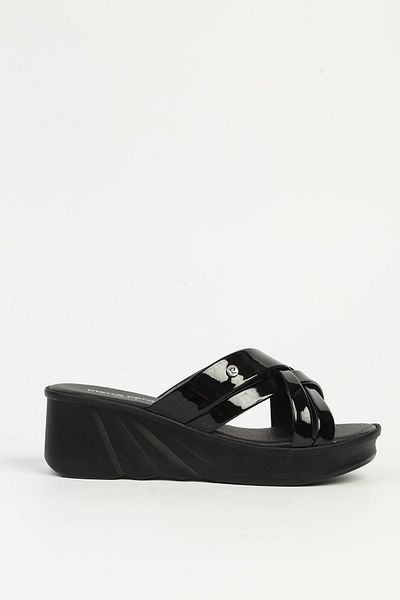 Pierre Cardin Black Patent Leather Women's Heeled Slippers Pc-7486