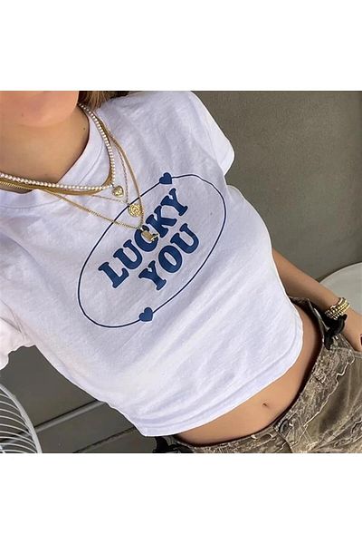 Trendiz Lucky You Crop alb pentru femei