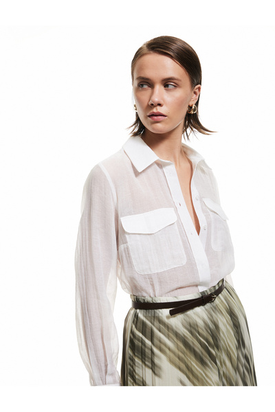 Koton Classic Collar Long Sleeve Viscose Shirt with Pockets