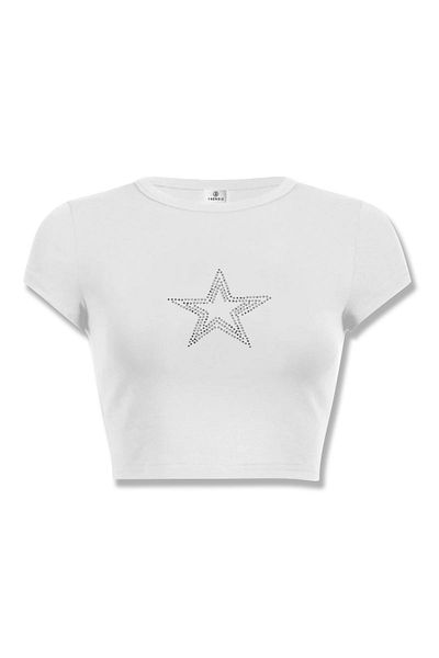 Trendiz Crop cu imprimeu Star Stroke Stone pentru femei alb