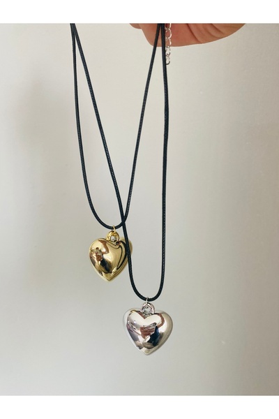 Nilperi Büyük Kalp Model Deri İp Kolye