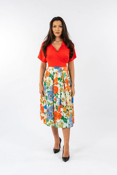 Gorgeaux Sofia Red Floral Print Dress - M(38)