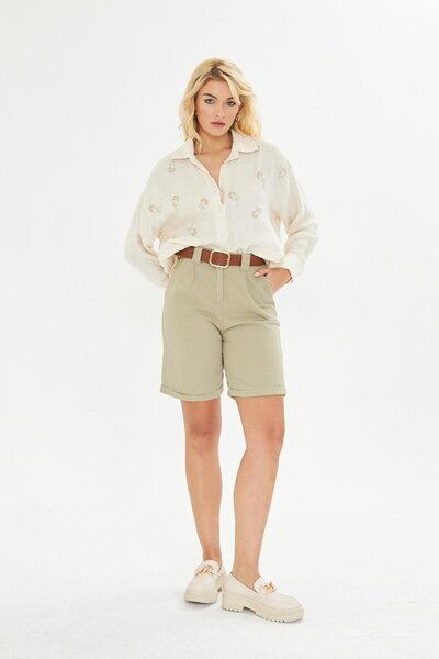 TIFFANY&TOMATO Duble Paça Kemerli Gabardin Şort