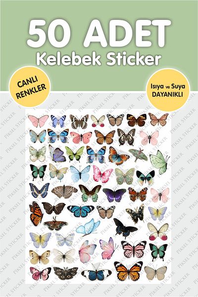 Piksel Grafik Butterfly 50 Pieces Sticker Set - Pen, Laptop Notebook Water Bottle Sticker