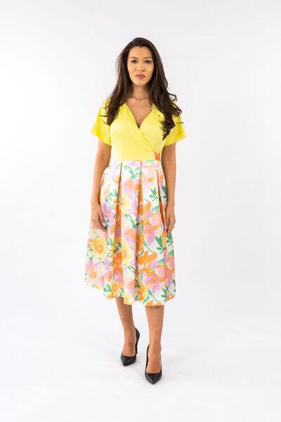 Gorgeaux Rochie Galbena Cu Imprimeu Floral Sofia - M(38)