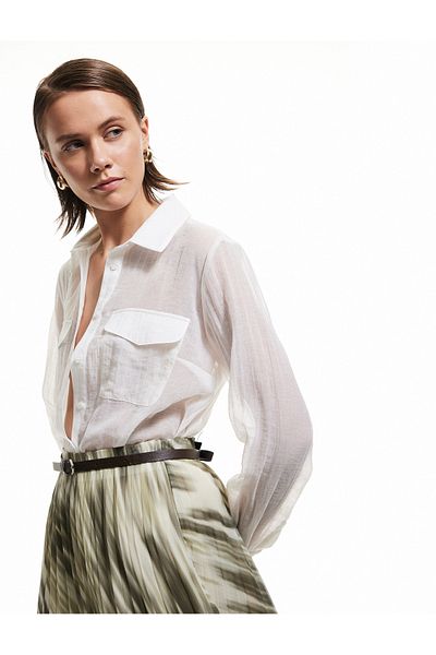 Koton Classic Collar Long Sleeve Viscose Shirt with Pockets